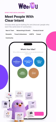 Say what you're up for — new in town, networking, friends, travel or something else.
